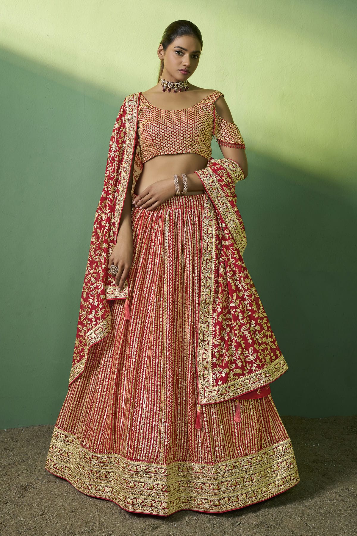 Red Colour Embroidery Georgette Lehenga Choli