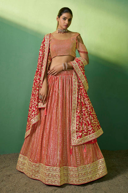 Red Colour Embroidery Georgette Lehenga Choli