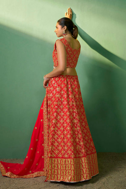 Red Colour Embroidery Georgette Lehenga Choli