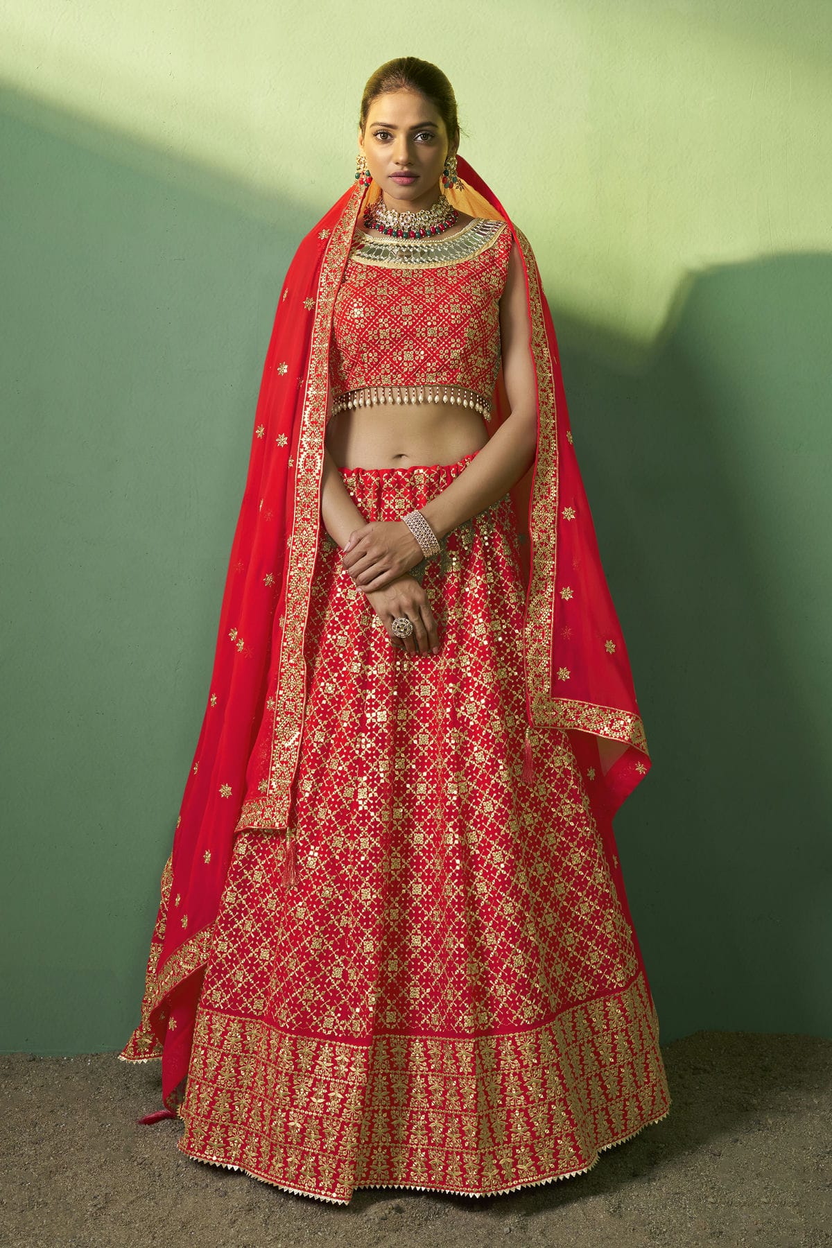 Red Colour Embroidery Georgette Lehenga Choli