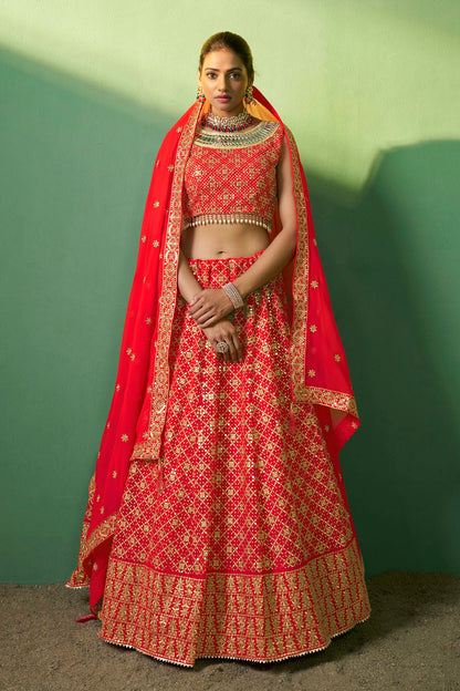 Red Colour Embroidery Georgette Lehenga Choli