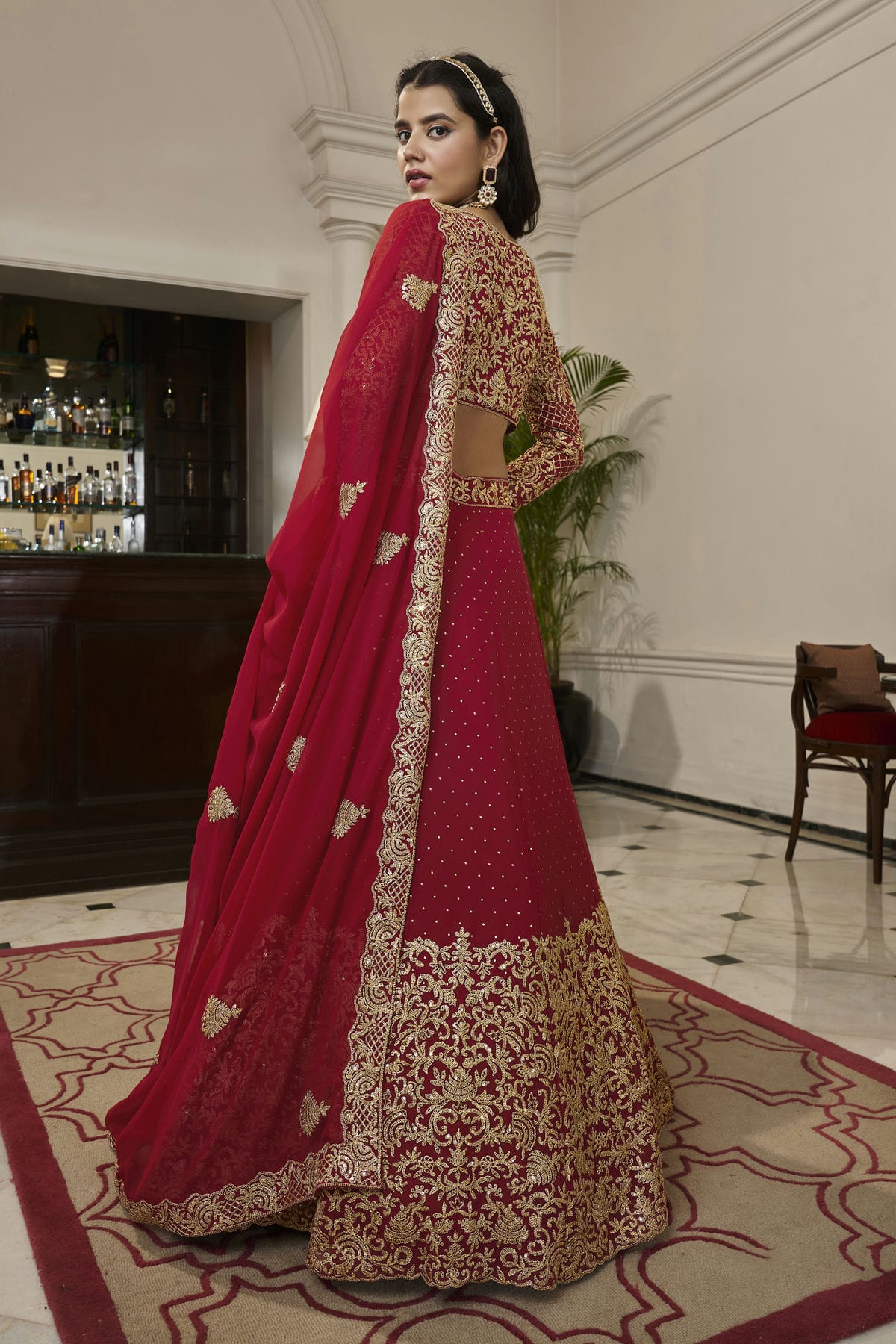 Red Colour Embroidery Georgette Lehenga Choli