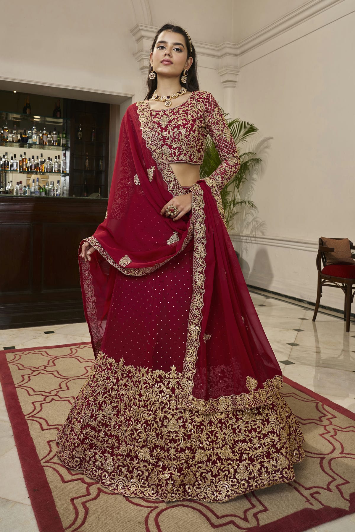 Red Colour Embroidery Georgette Lehenga Choli