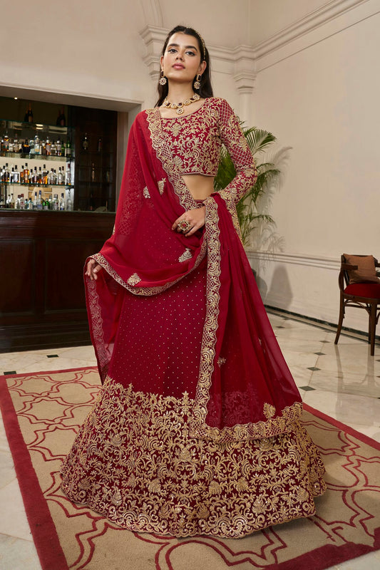 Red Colour Embroidery Georgette Lehenga Choli