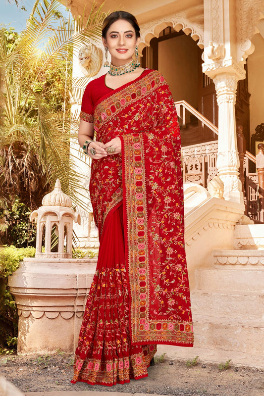 Red Colour Georgette Designer Saree