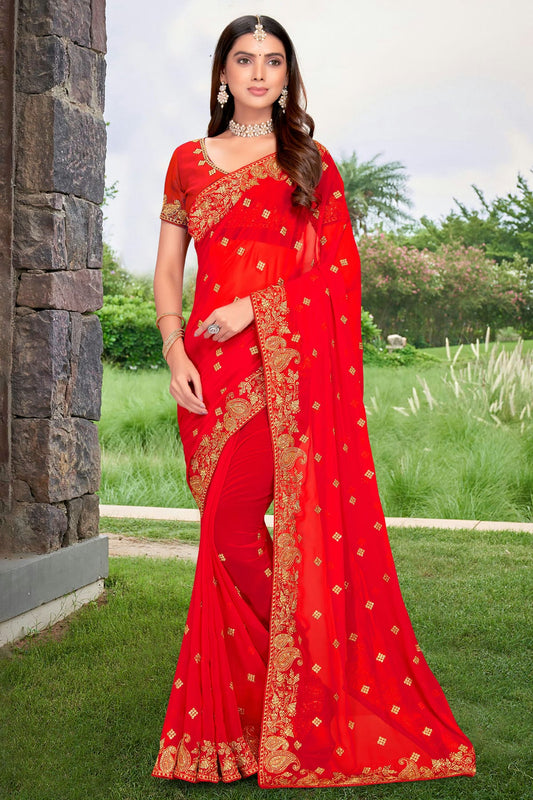 Red Colour Georgette Designer Saree