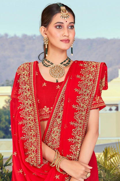 Red Colour Georgette Designer Saree