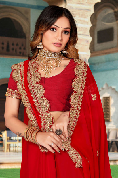 Red Colour Georgette Designer Saree