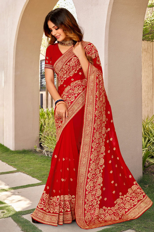 Red Colour Georgette Designer Saree