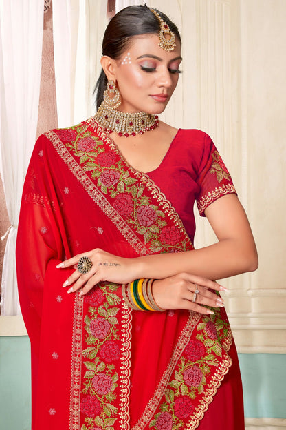 Red Colour Georgette Designer Saree