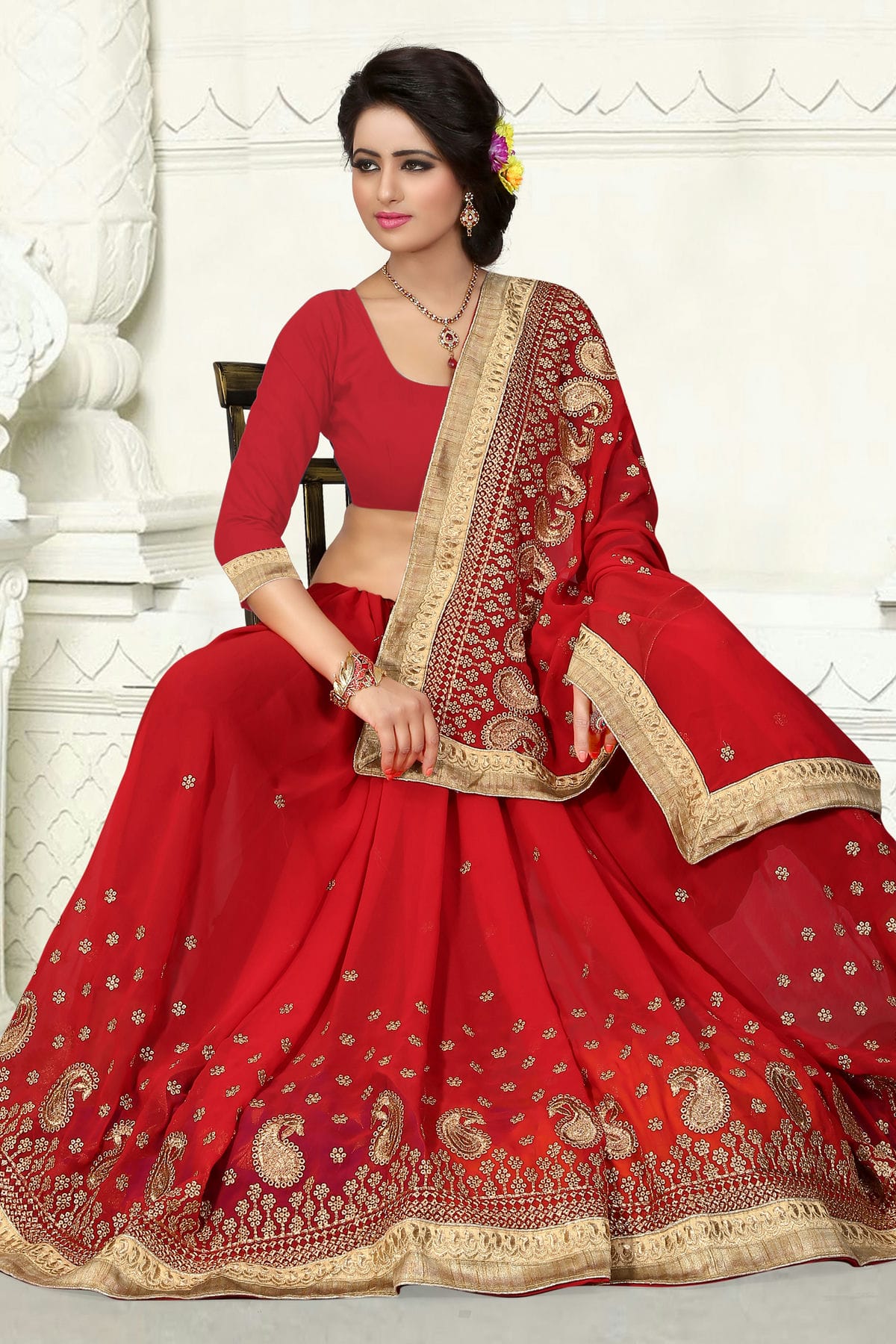 Red Colour Georgette Designer Saree