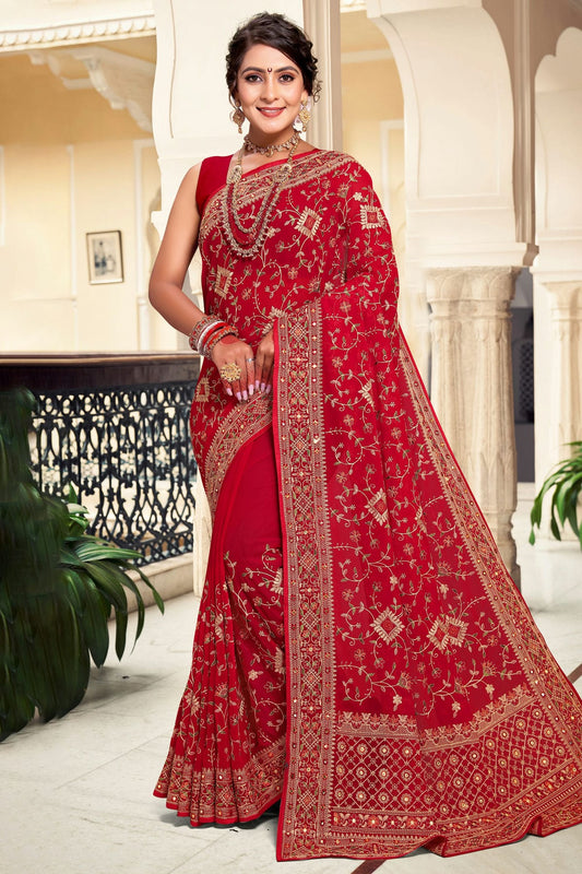 Red Colour Georgette Designer Saree