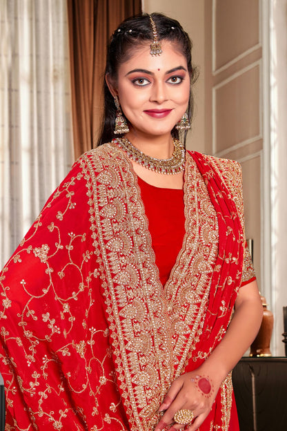 Red Colour Georgette Designer Saree