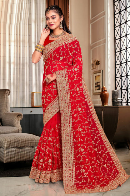 Red Colour Georgette Designer Saree