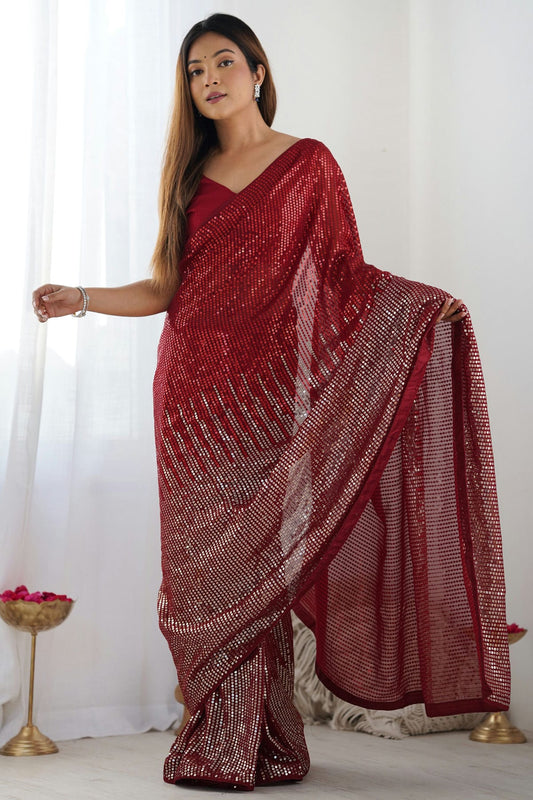 Red Colour Georgette Designer Saree