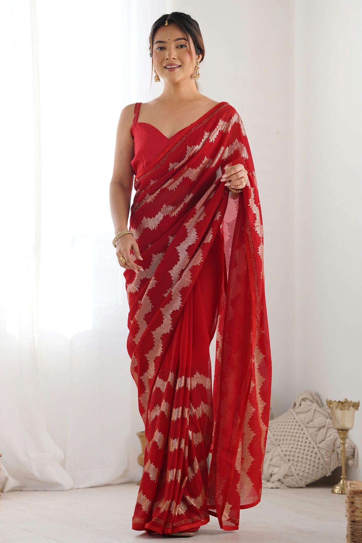 Red Colour Georgette Designer Saree