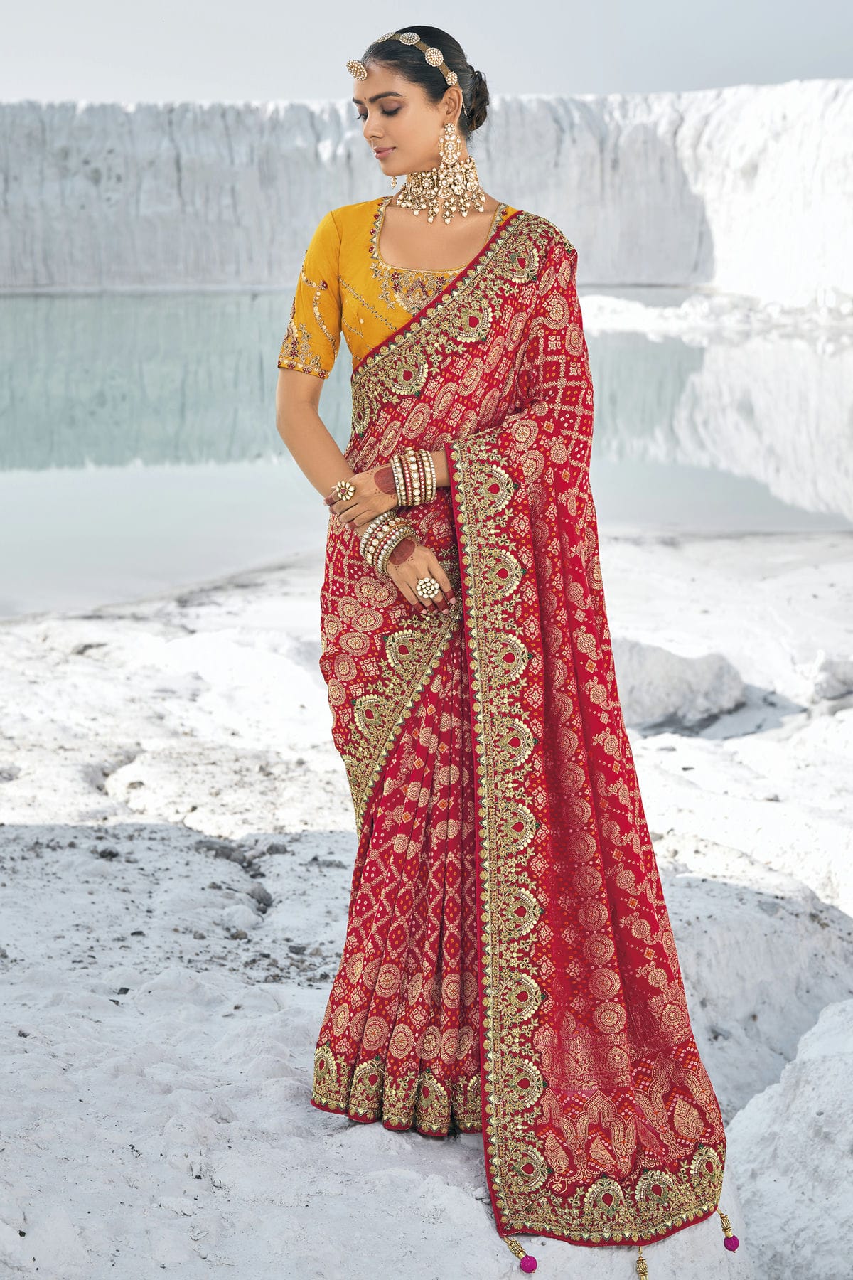 Red Colour Georgette Designer Saree