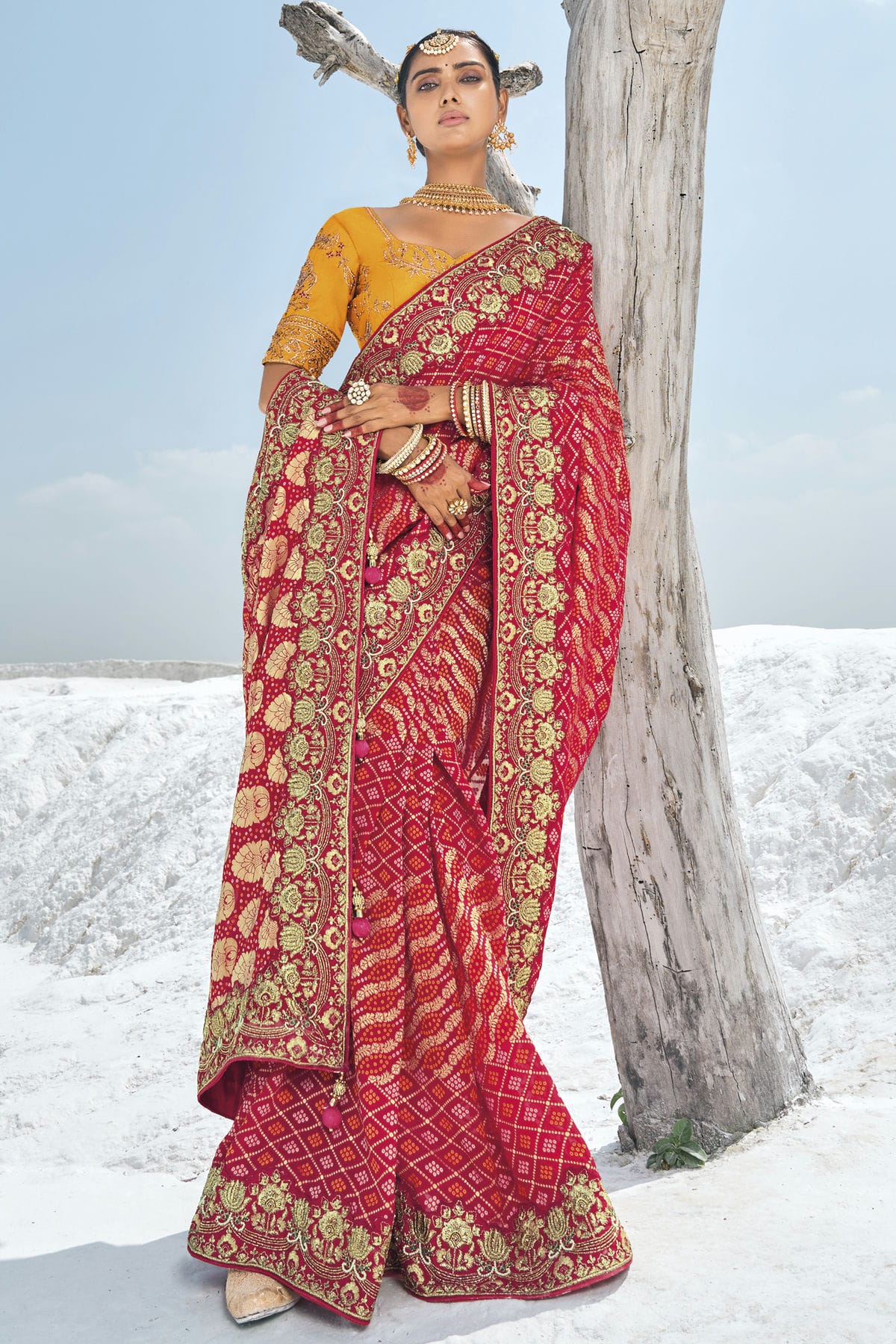 Red Colour Georgette Designer Saree