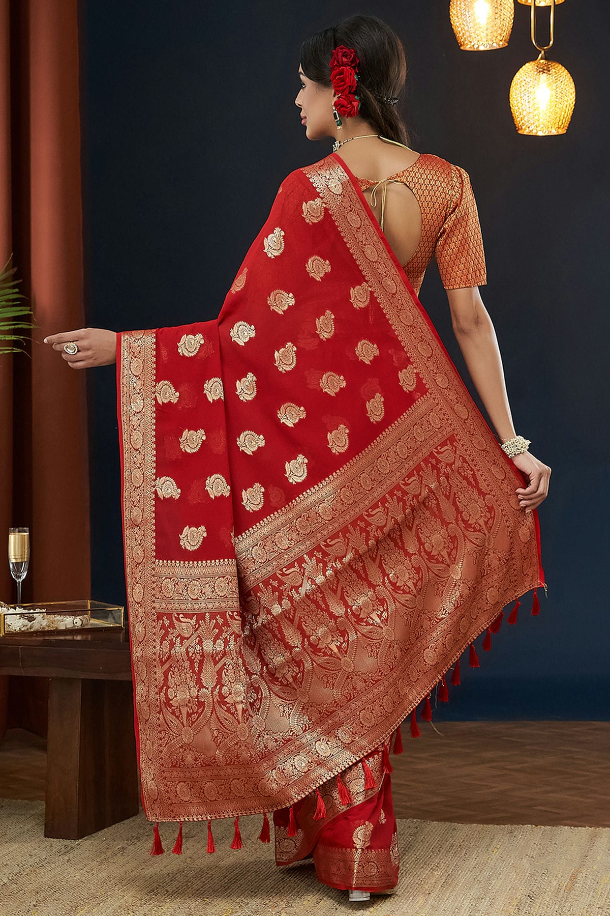 Red Colour Georgette Traditional Saree