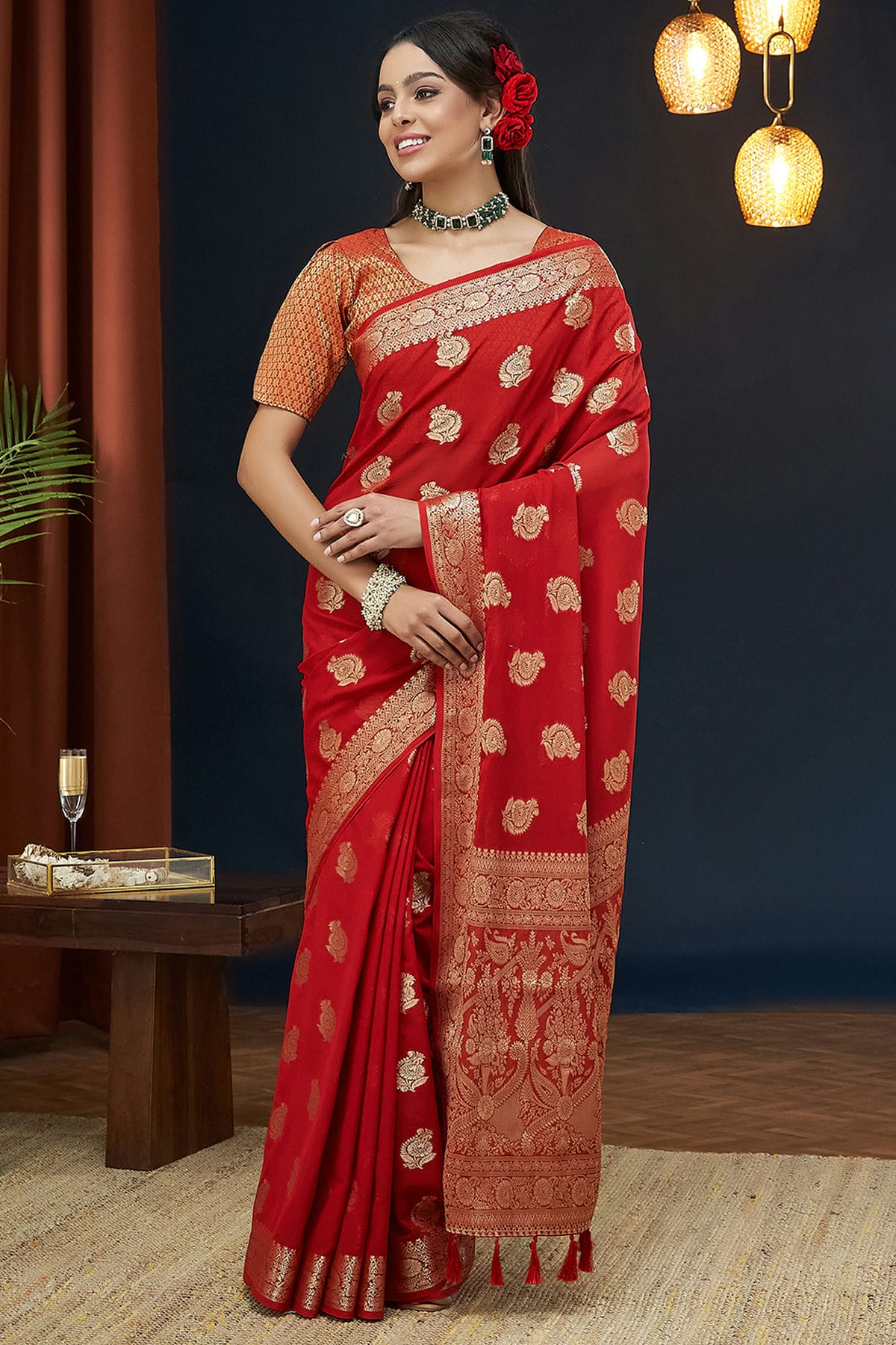 Red Colour Georgette Traditional Saree