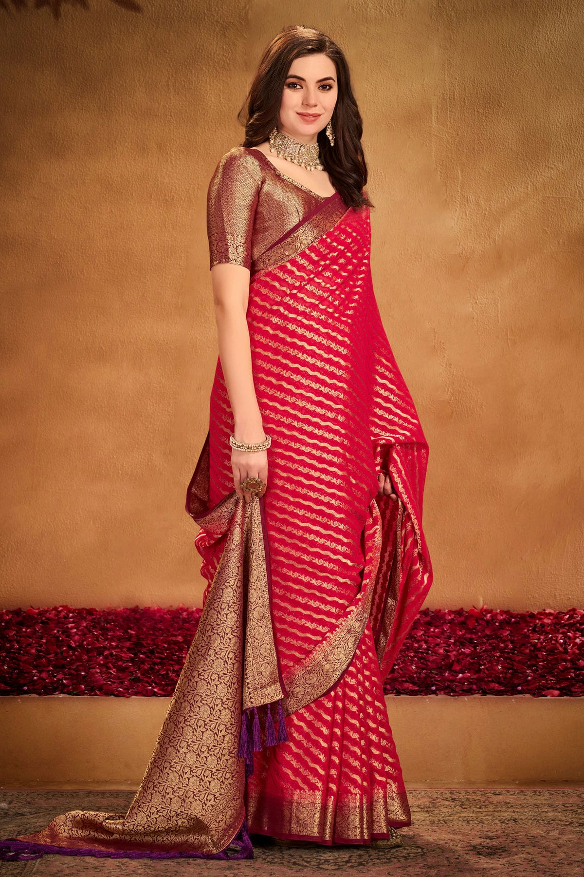 Red Colour Georgette Traditional Saree