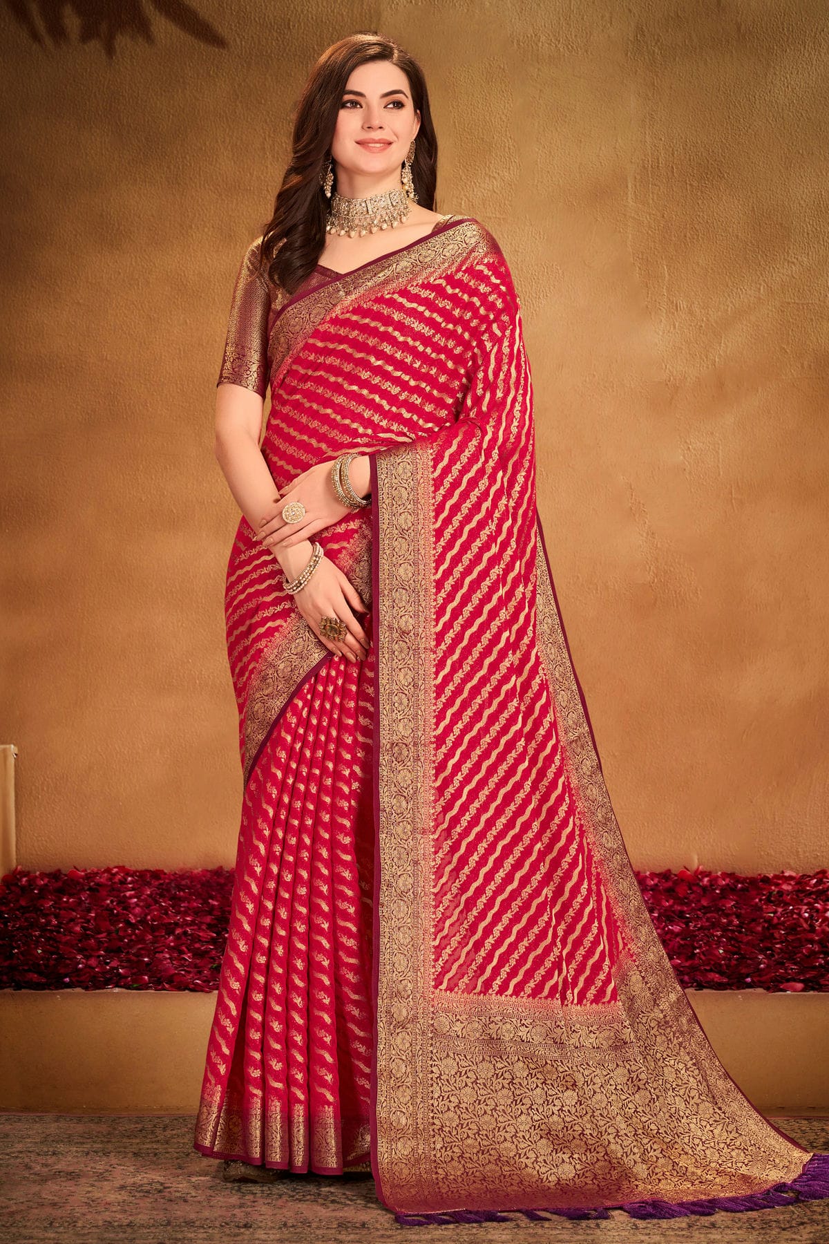 Red Colour Georgette Traditional Saree