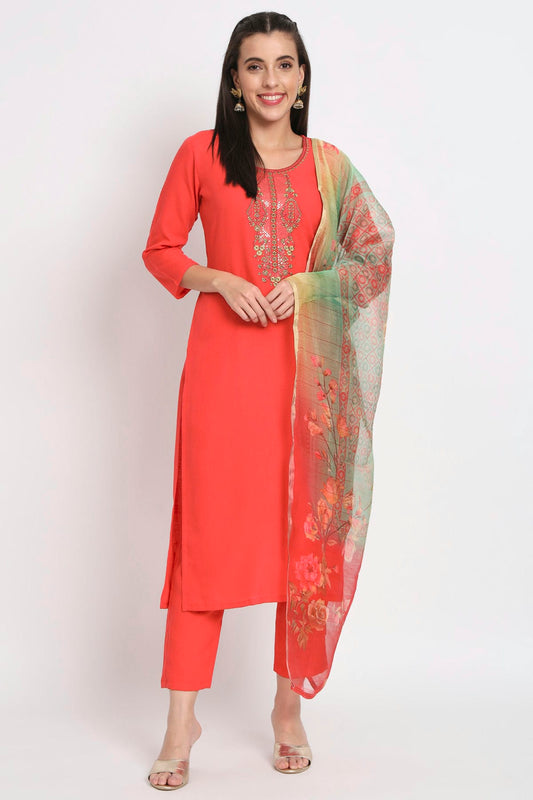 Red Colour Magic Cotton Stitched Salwar Suit