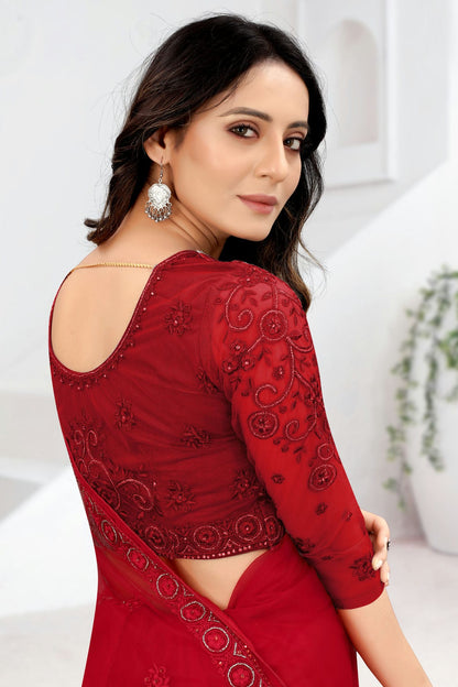 Red Colour Net Designer Saree