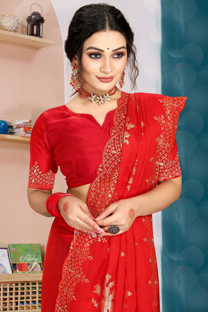 Red Colour Organza Silk Designer Saree