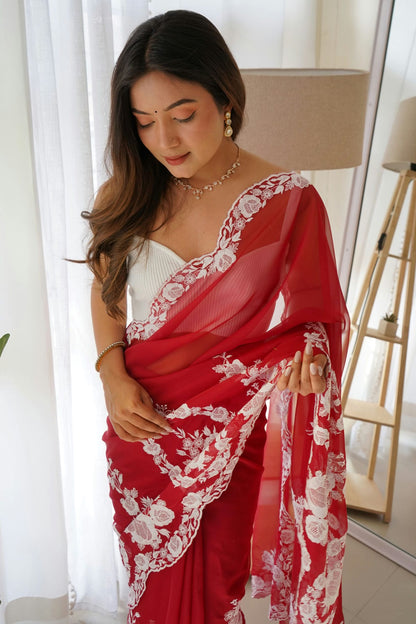 Red Colour Organza Silk Designer Saree