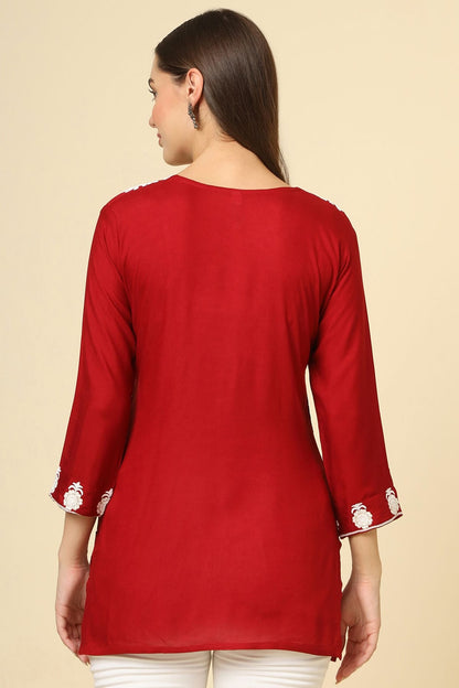 Red Colour Rayon Readymade Top