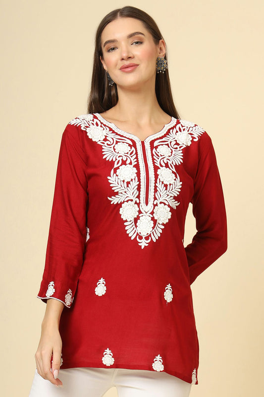 Red Colour Rayon Readymade Top