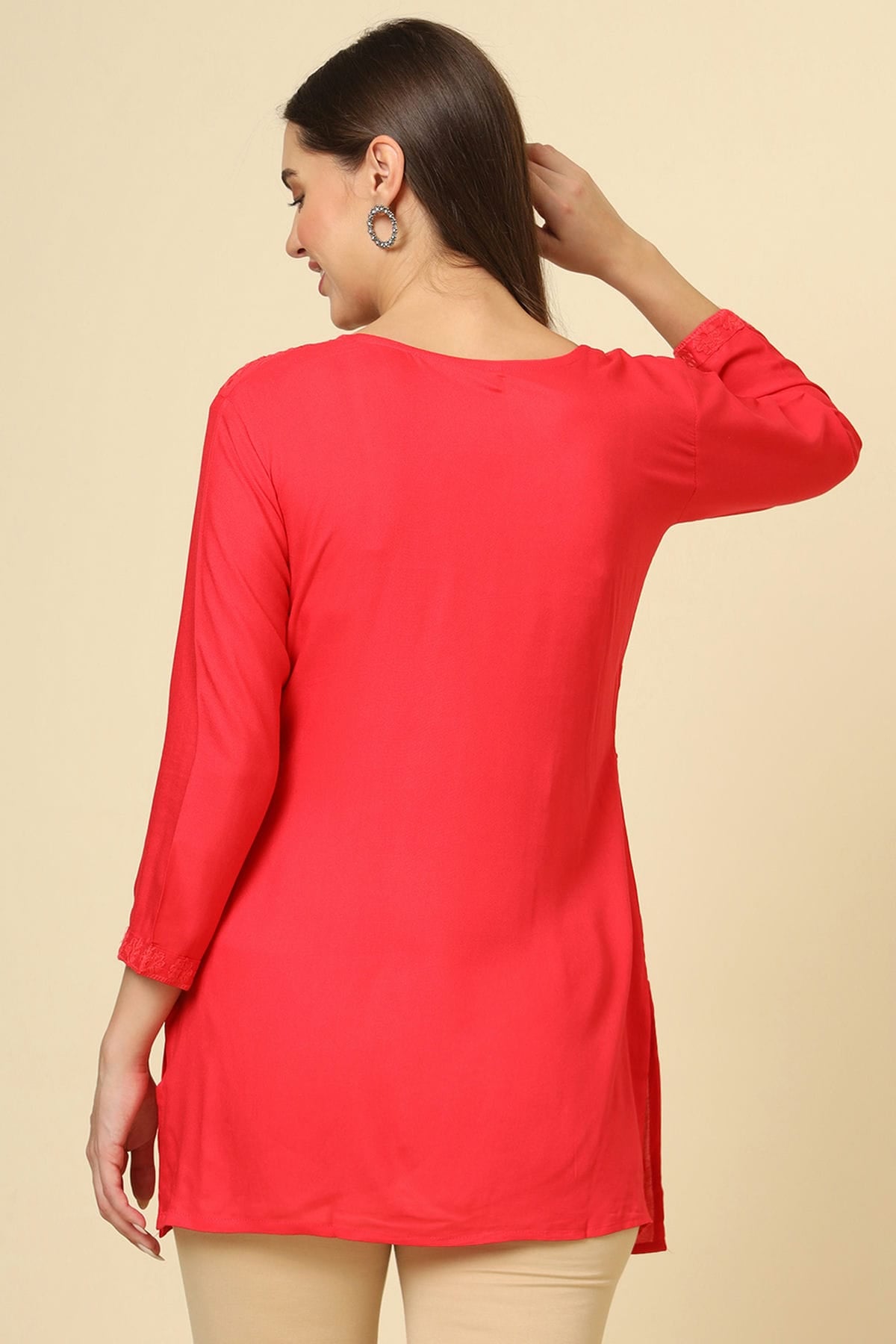 Red Colour Rayon Readymade Top