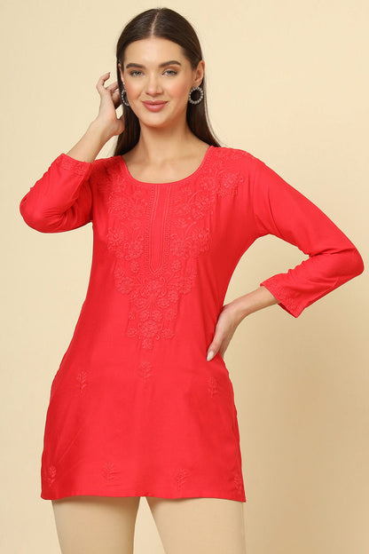 Red Colour Rayon Readymade Top