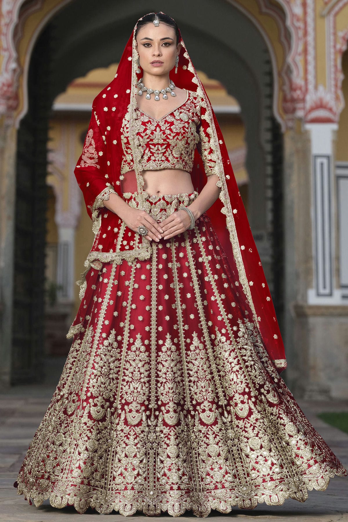 Red-Colour-Semi-Stitched-Butterfly-Net-Lehenga-Choli-VSLC1112511