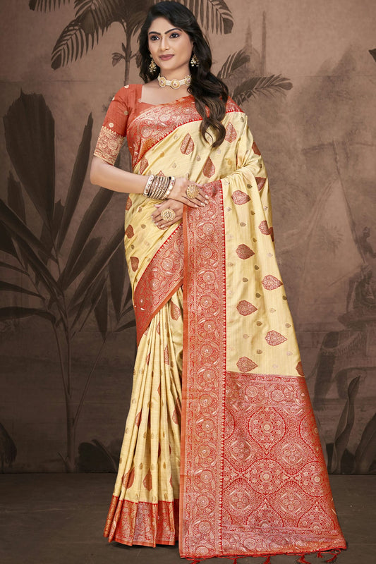 Red Colour Silk Woven Work Traditional Saree