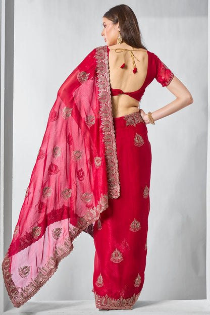 Red Colour Sitara Chiffon Designer Saree