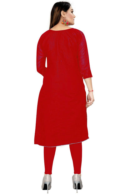 Red Colour Unstitched Chanderi Straight Suit