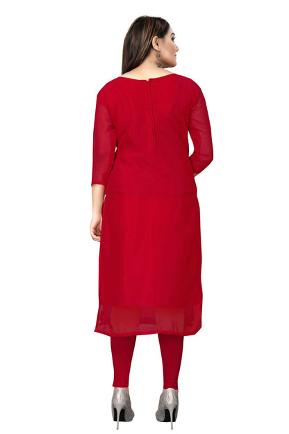 Red Colour Unstitched Georgette Straight Suit