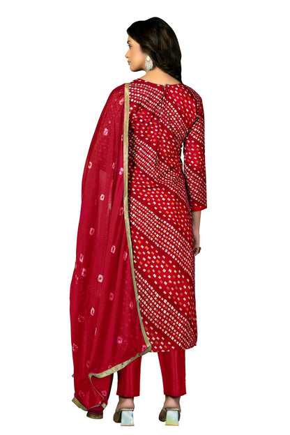 Red Colour Unstitched Jam Cotton Fabric Straight Suit