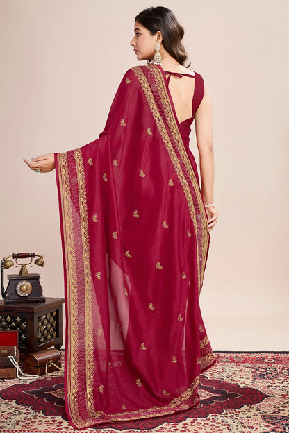 Red Colour Vichitra Silk Designer Saree