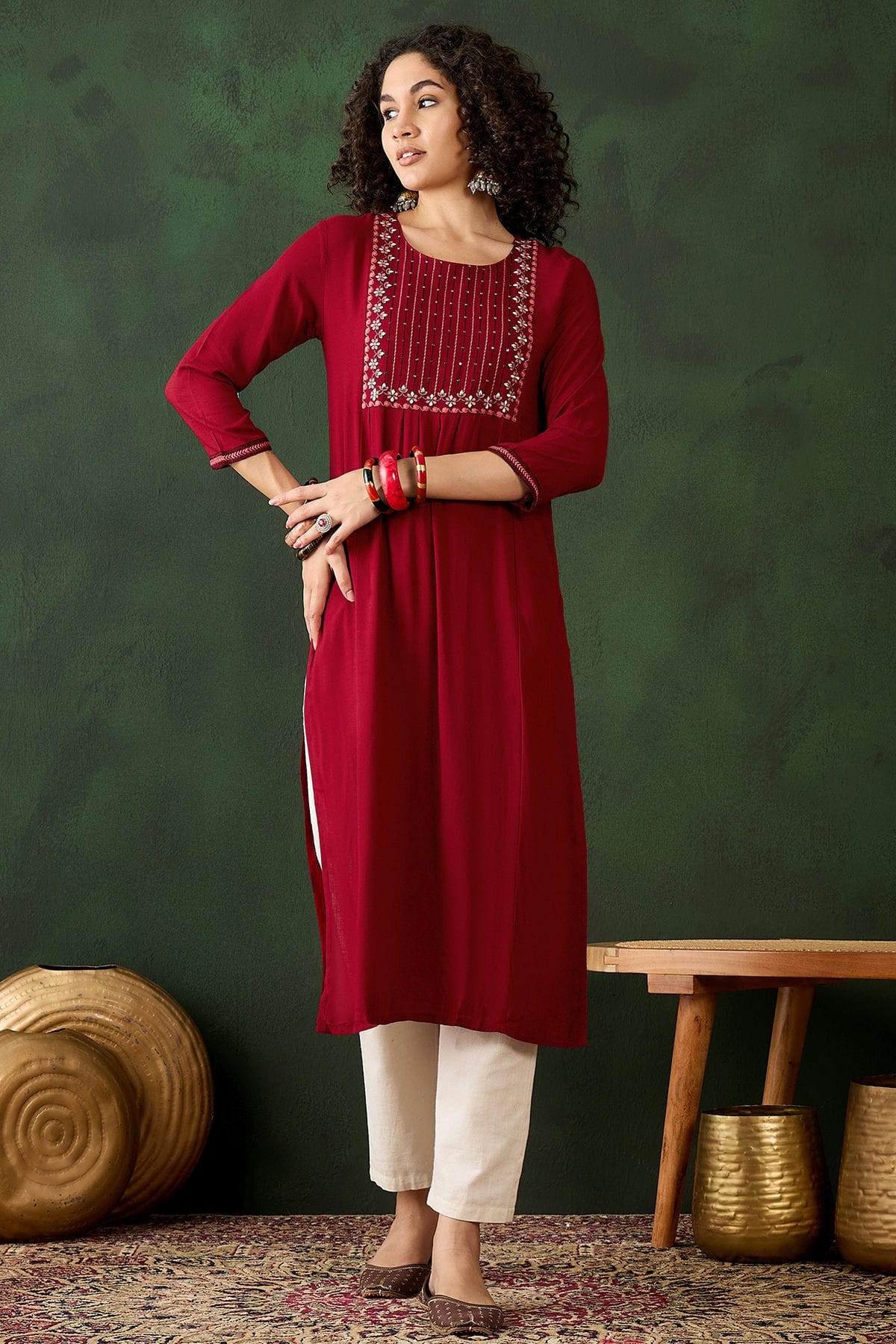 Red Colour Viscose Rayon Kurti