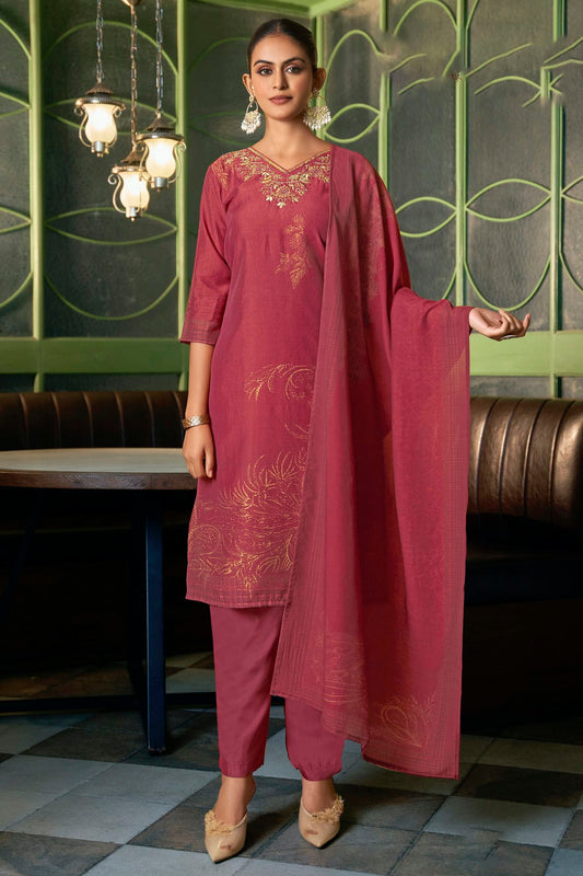 Red Colour Viscose Silk Stitched Suit