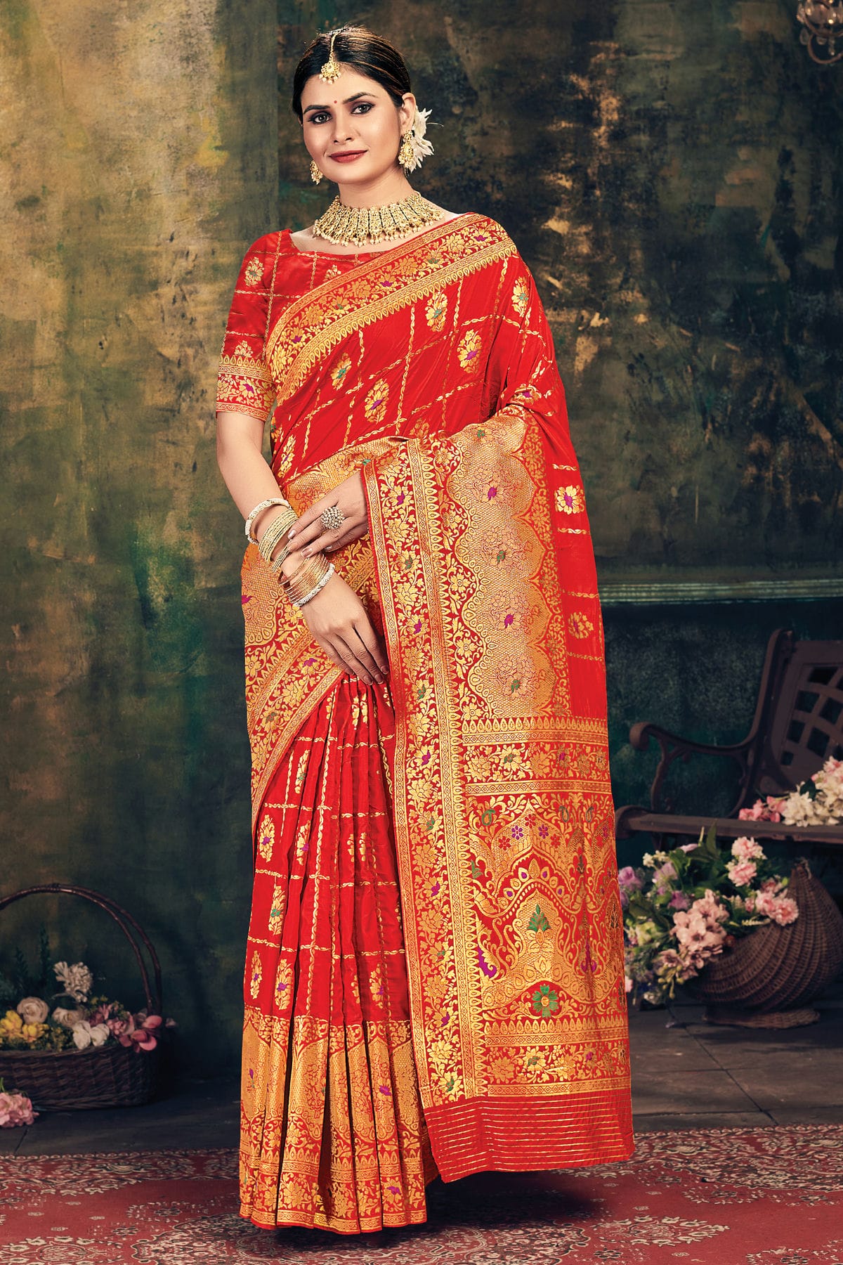 Red Colour Woven Work Banarasi Silk Saree