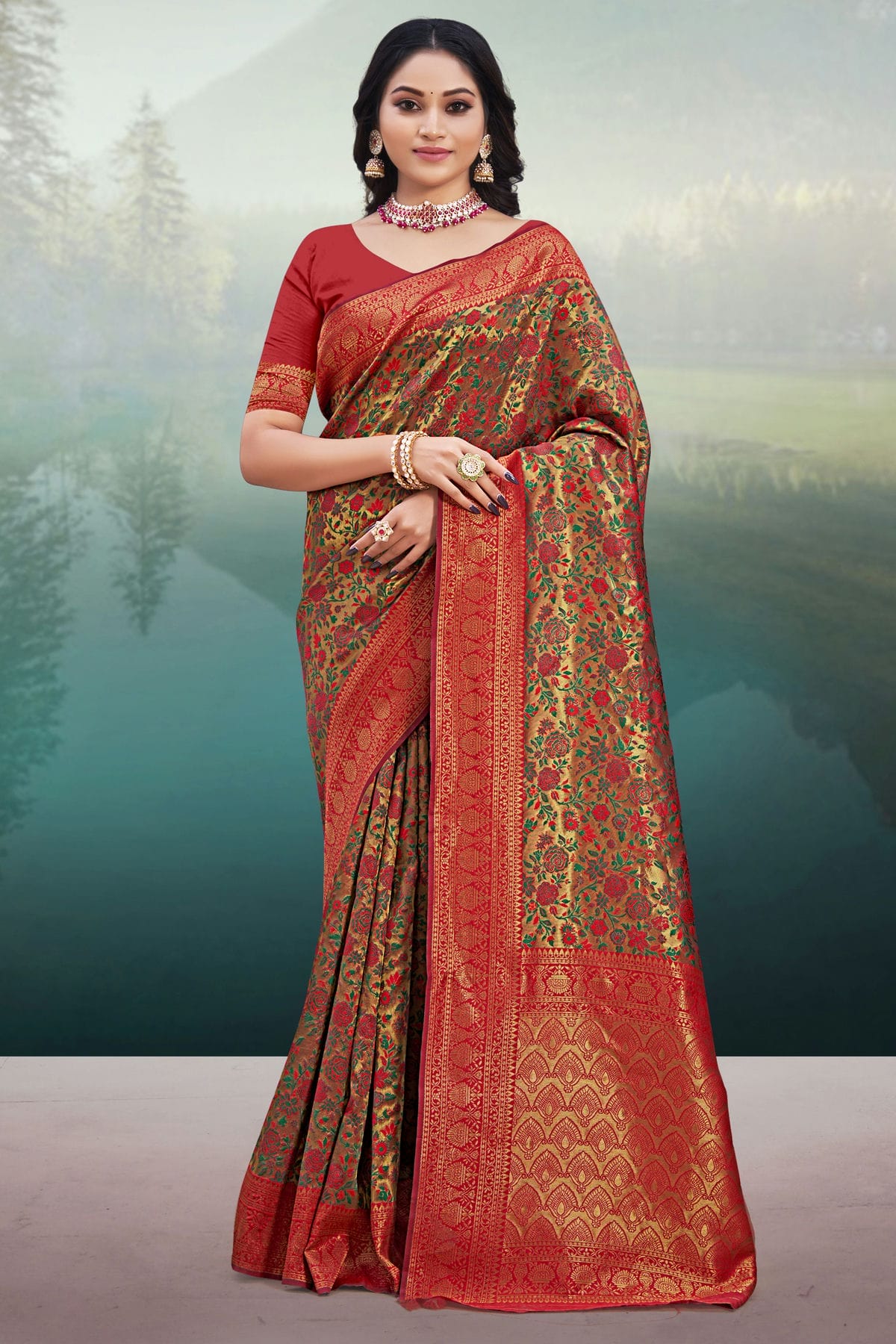 Red Colour Woven Work Banarasi Silk Saree