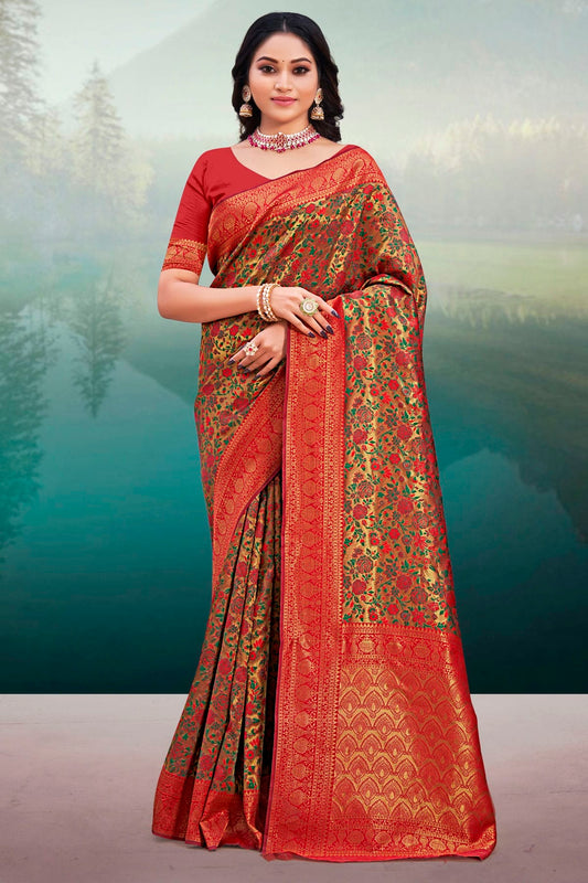 Red Colour Woven Work Banarasi Silk Saree