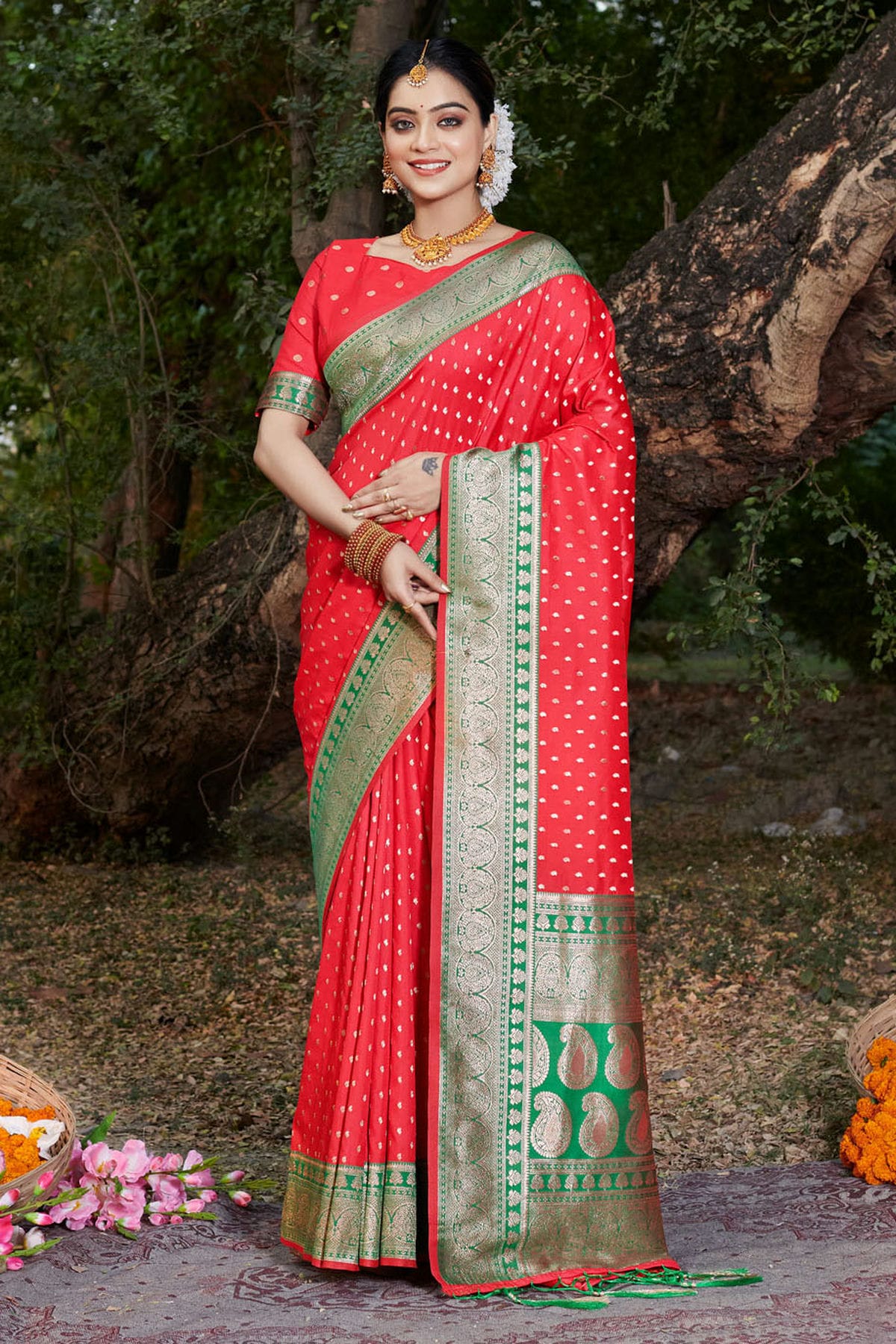 Red Colour Woven Work Banarasi Silk Saree