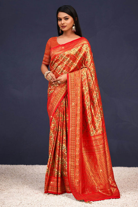 Red Colour Woven Work Banarasi Silk Saree