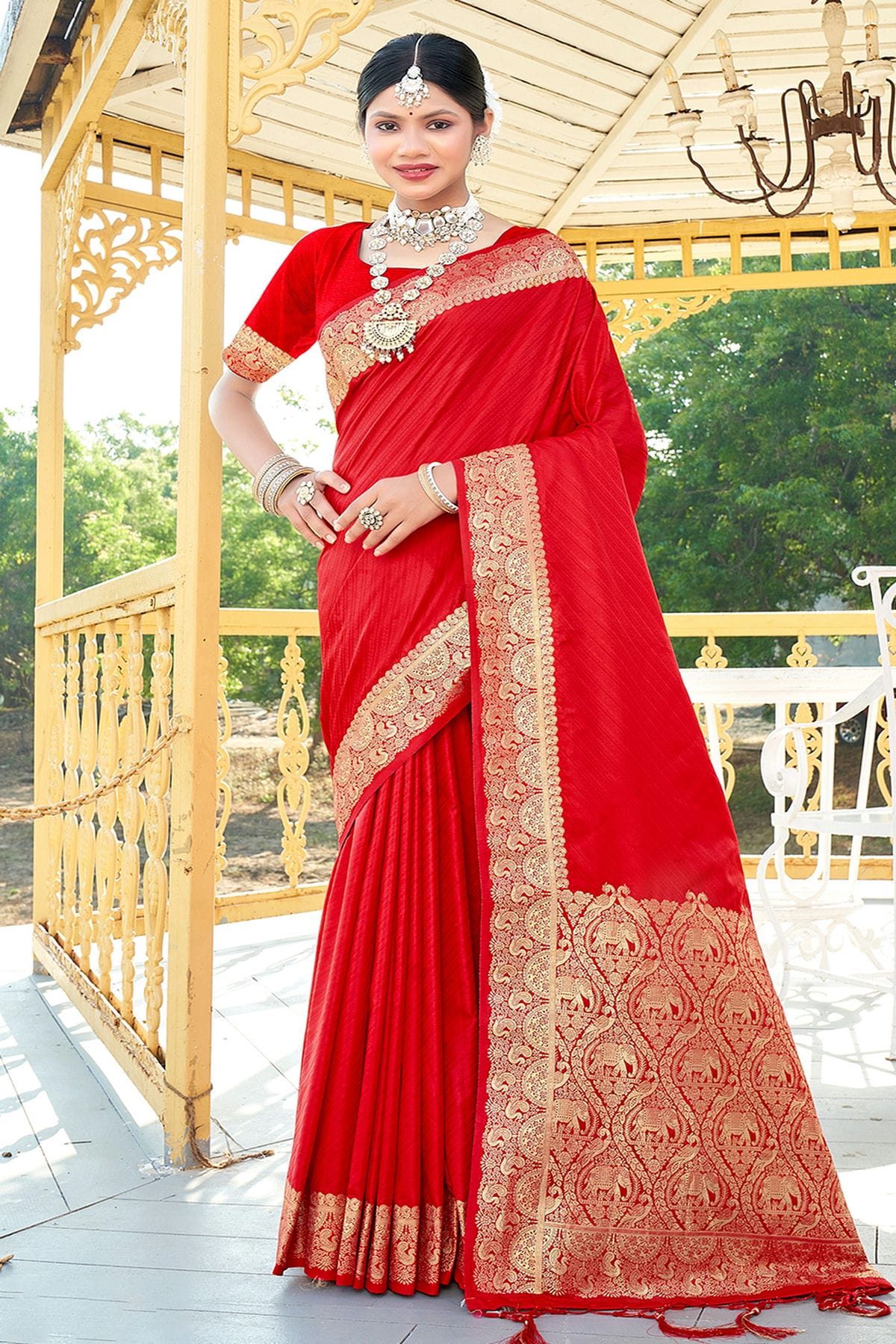 Red Colour Woven Work Silk Saree