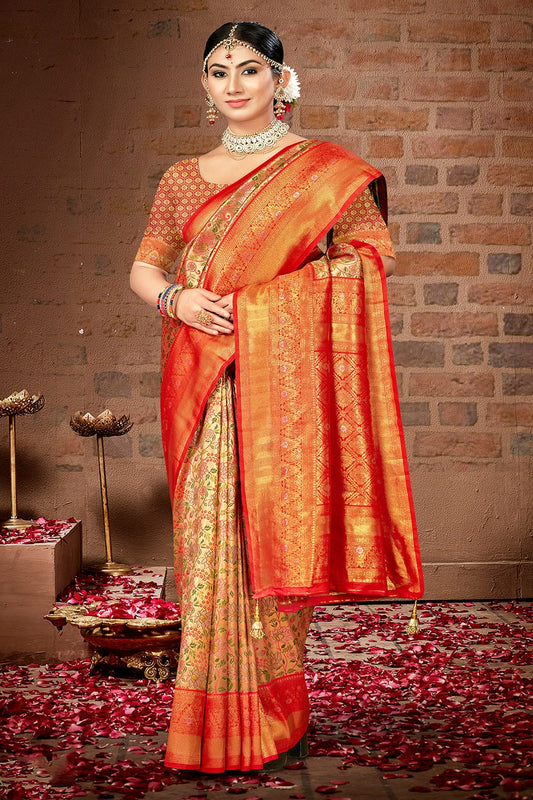 Red Colour Woven Work Silk Saree